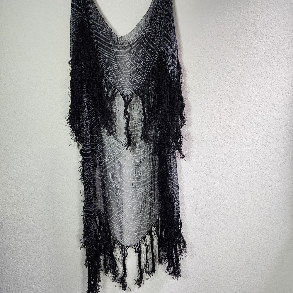 Black Fringe Wrap Scarf Shawl 40X40 Boho Goth Dark Romantic Decor